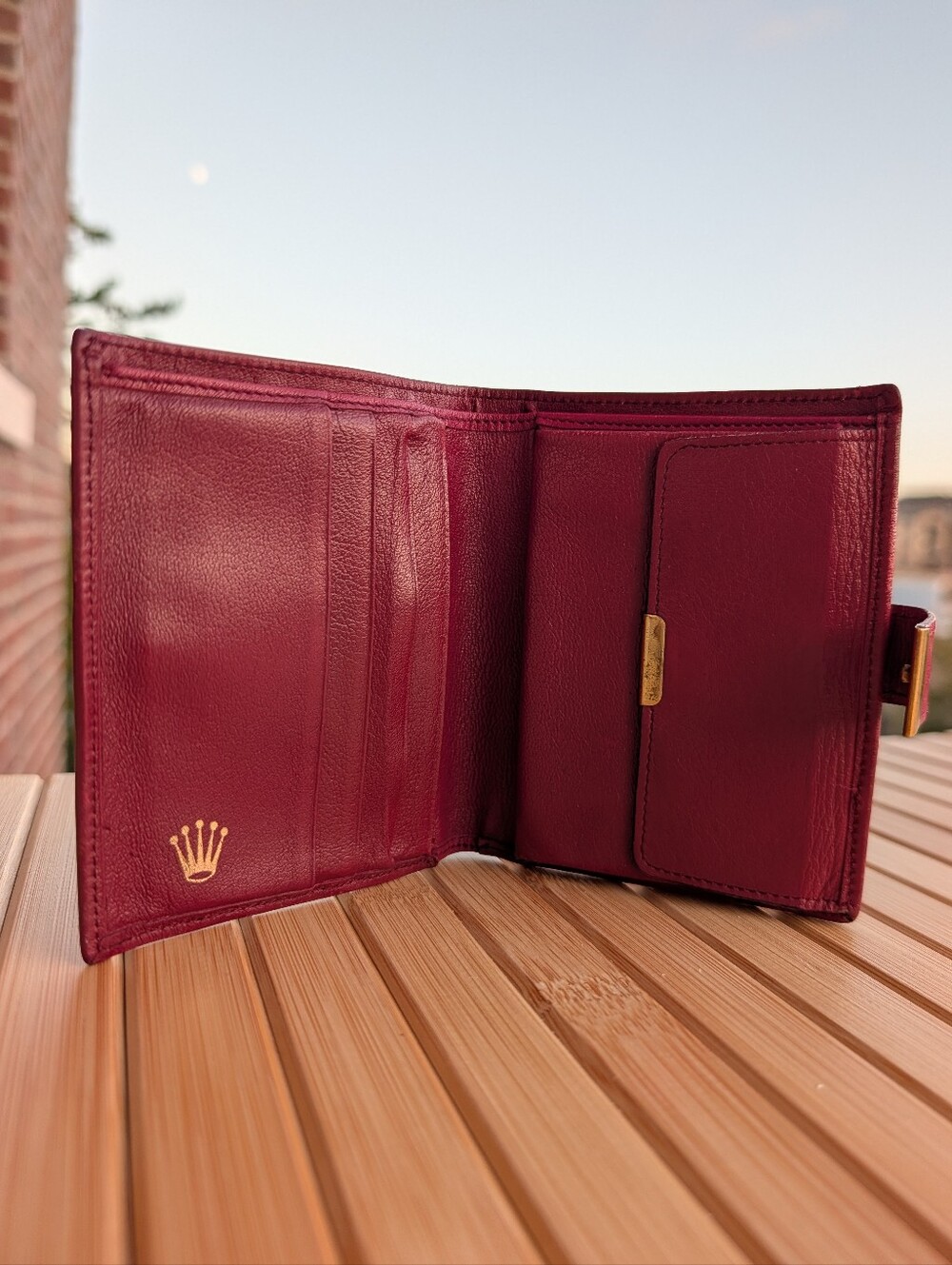 Vintage Rolex Burgundy Leather Wallet Coin Purse Card Holder